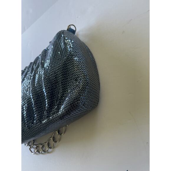 WD Whiting & Davis Blue Metalic Chain mail Mesh Shoulder Bag Evening Bag - Picture 7 of 16